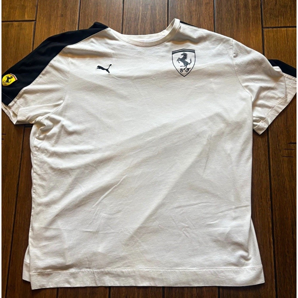 PUMA Scuderia Ferrari Men's XXL White/Black Short Sleeve Crew Neck Cotton Tee